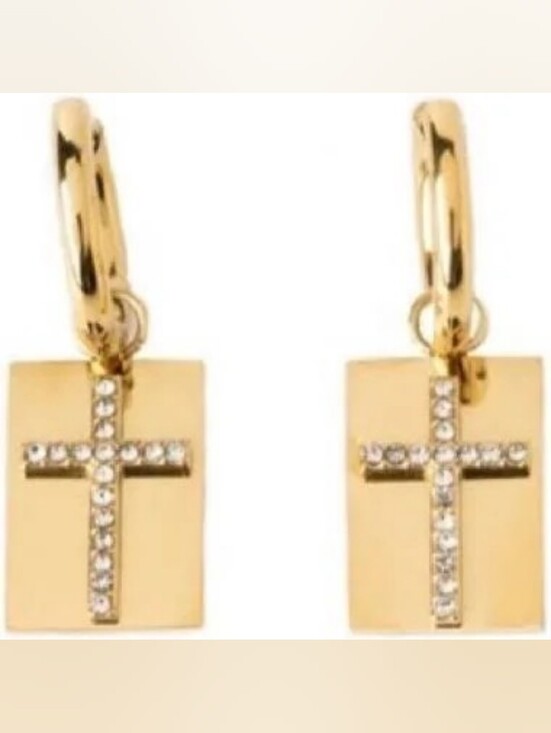 Plunder Accessories - Plunder Gold Tone Cross Charm Hoop Earrings